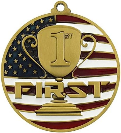Decade Awards Custom Engraved Patriotic Place Medal - Stars and Stripes Neck Ribbon | 2.75 Inch Wide
