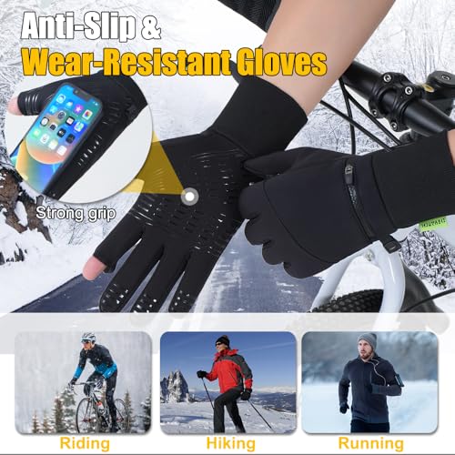 Yunkevivo Large Waterproof Touchscreen Winter Gloves for Men Women - Thermal Snow Gloves for Running Cycling