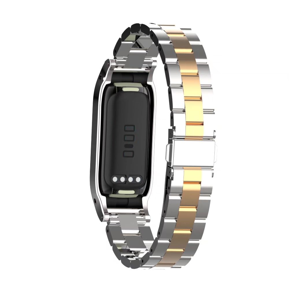T-BLUER Compatible with Fitbit Luxe bands,Stainless Steel Metal Replacement Strap Wrist Band Compatible for Luxe Fitness Tracker,Silver Gold