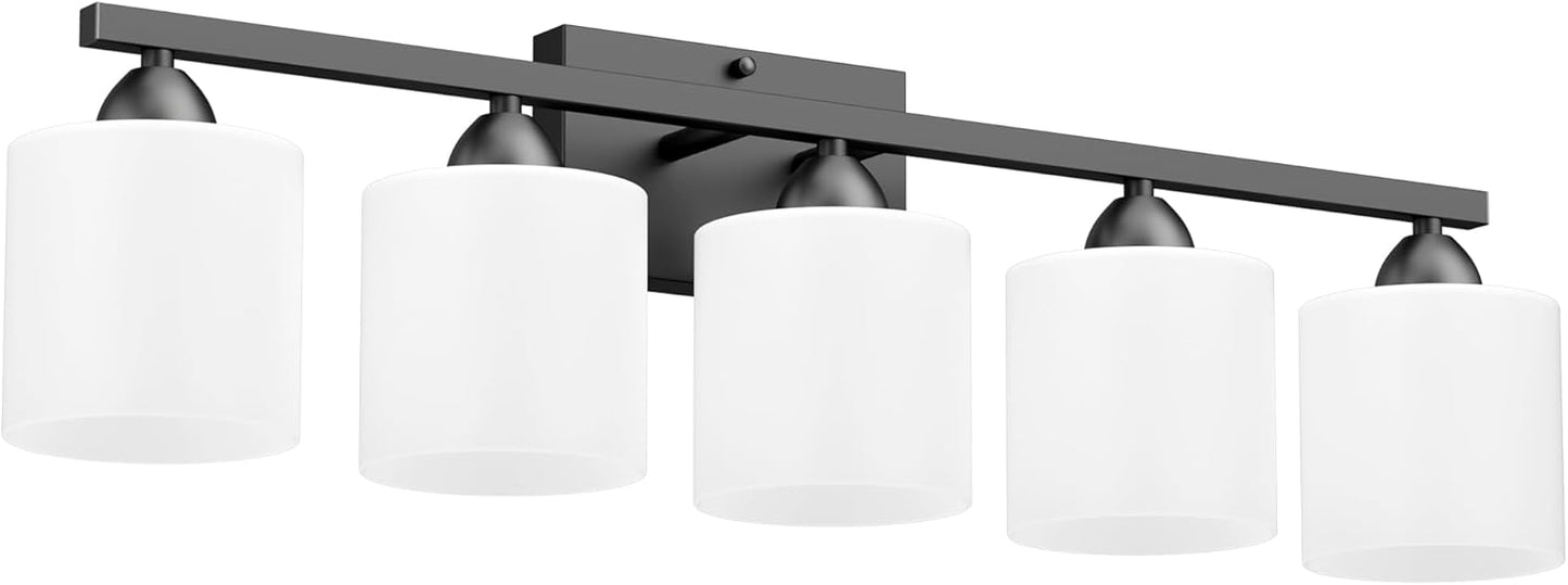Modern 4-Light Bathroom Vanity Light Fixture - Anti-Rust Over Mirror Sconce with Milky White Glass Shades, E26 Base
