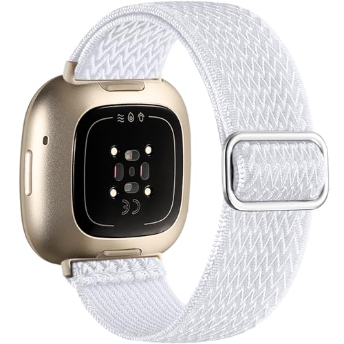 Maledan Replacement Band for Fitbit Sense / Sense 2, Versa 3/4, White, 4.5-9.5 in (114-241mm) - Breathable Nylon Strap
