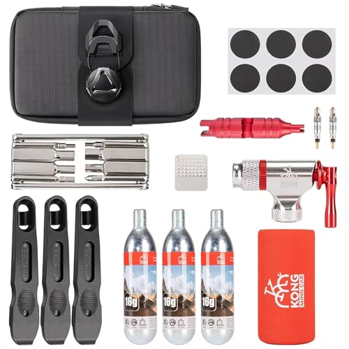 Bike Repair Kit with CO2 Inflator & Patches | Multi-Tool & Saddle Bag