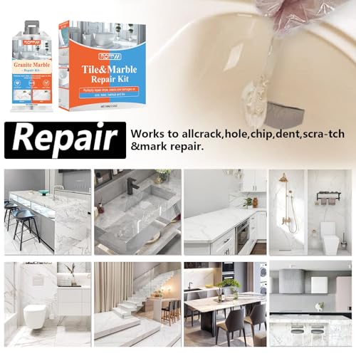 Marble Tile Repair Kit, Porcelain Tub Repair Kit Waterproof Leak-Proof for Fiberglass Shower, Granite, Ceramic Sink, Quartz, Resin, Toilet, Floor Tile (4 Color)
