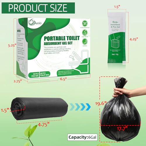 Aussio 40pcs Portable Camping Toilet Gel Bags Absorbent Poo Powder for Hiking & Outdoor Use
