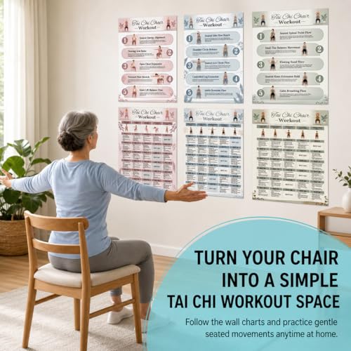 Tai Chi Chair Workout Chart Poster Set - 6 Unframed Canvas Prints, 12"L x 16"W
