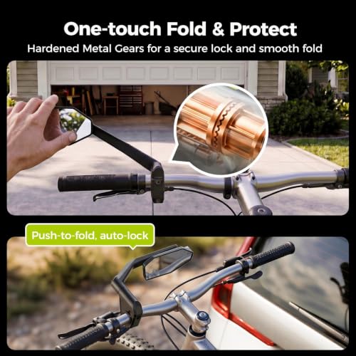 PidZoom Bike Mirror Rear View 1 Pack – Tool-Free Folding, 360° Adjustable, Large HD Mirror