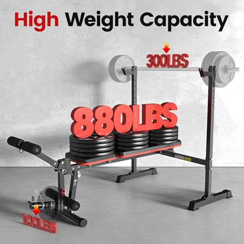 Adjustable Weight Bench Set - 880LBS Capacity with Leg Extension - Black