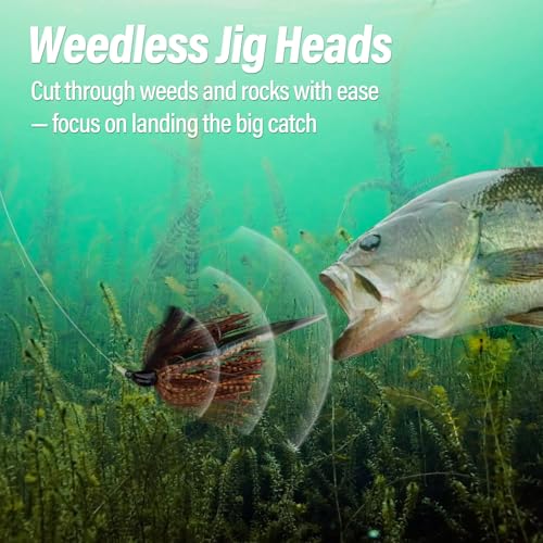 Weedless Bass Fishing Jigs - 2 Pack, Pumpkin Seed, 1/4oz Hook #3/0