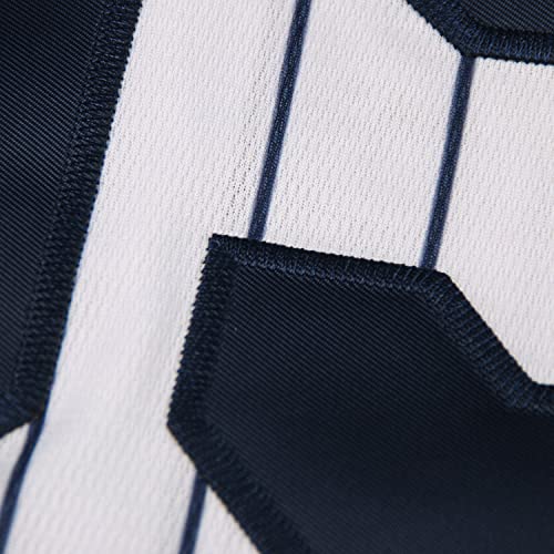 Men's Medium White 99 Baseball Jersey with Embroidered Patches & Navy Stripes