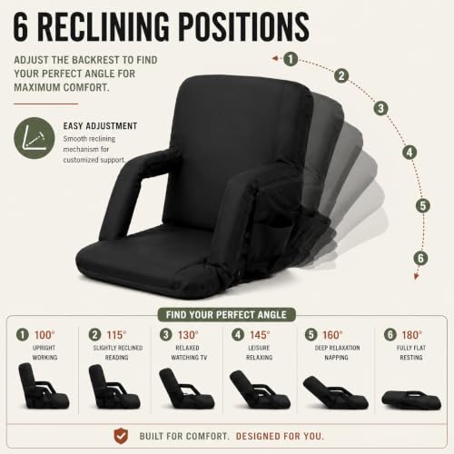 Extra Wide Stadium Seats with Thick Cushion & Back Support - Black 2-Pack