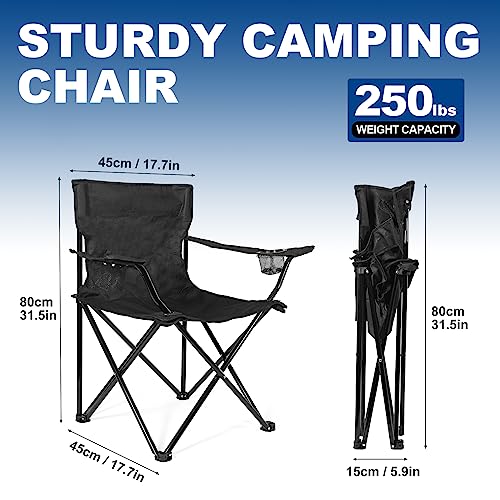 WEIDIORME 2-Pack Black Lightweight Folding Camping Chairs for Adults & Teens - Small Size, Portable, Compact with Carry Bags