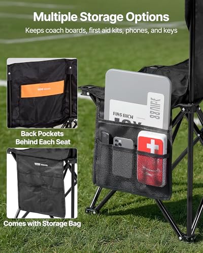 Portable Folding Bench - 6-Person Seating with Storage Pockets & Carry Bag