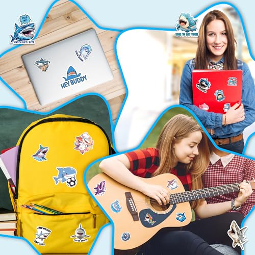 Shark Stickers 50 Pieces Vinyl Waterproof Decal for Laptop Water Bottle Phone Car Window Bike Motorcycle Stakeboard Scrapbook Sharks Sticker Gifts for Kid Teen Adult