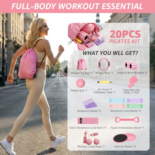 20-Piece Home Pilates Kit with Resistance Bands, Ring & Ball