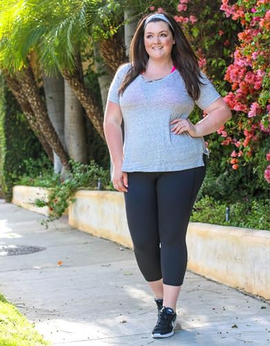 FULLSOFT Plus Size Capri Leggings with Pockets for Women 3X-Large Black Grey Navy Blue