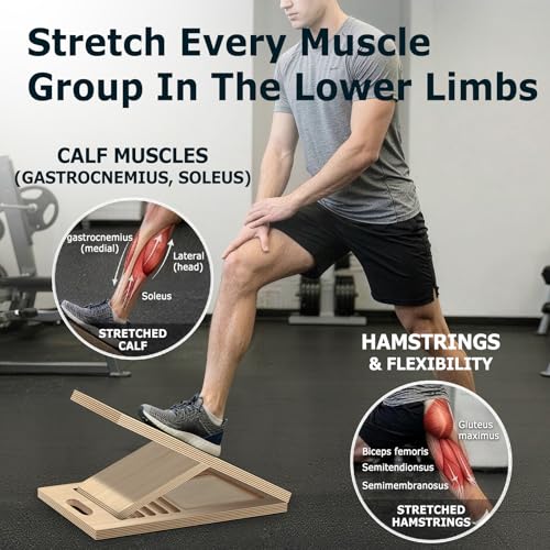 Black Wooden Slant Board for Calf Stretching, Adjustable Angles, 300lb Capacity
