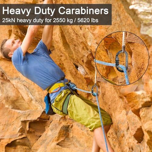 FVW CE Certified Auto Locking Carabiner 25kN 5620lbs Large D-Shaped Black