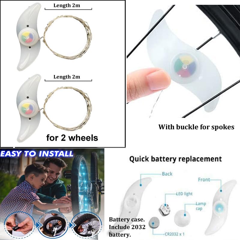 LED Bike Wheel Light - Night Cycling Light with 3 Modes - Blue, 2 Pack