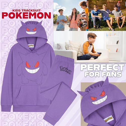 Pokemon Boys Gengar Tracksuit Set 7-8 Years Purple Anime Hoodie & Joggers