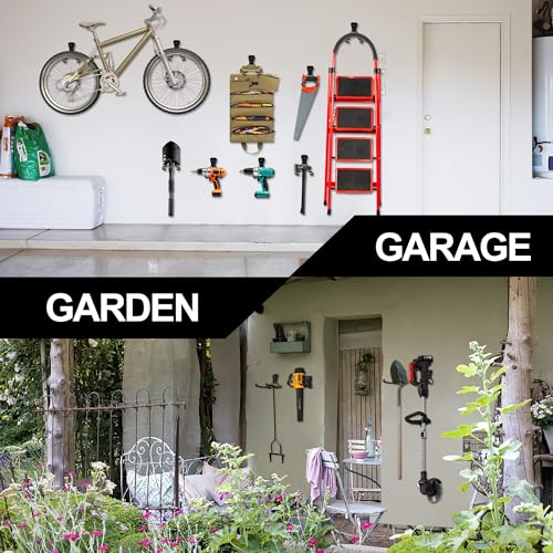Garden Power Tool Hanger - 4Pcs Steel String Trimmer Holder Wall Mount, Grass Trimmer Organizer, Weed Eater Rack Garage Storage Hook for Weed Wacker, Leaf Blower and Other Lawn Equipment