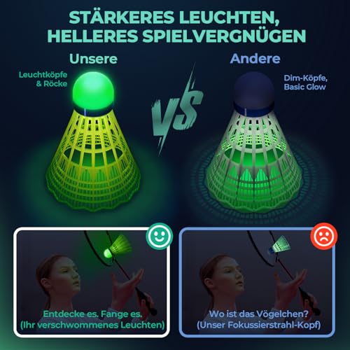 LED Glow Badminton Shuttlecocks - 6 Pack Birdies for Night Play