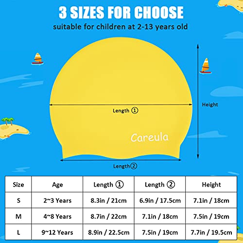 Kids Swim Caps 2 Pack - Durable Silicone Aqua & Yellow Large (Age 9-12)