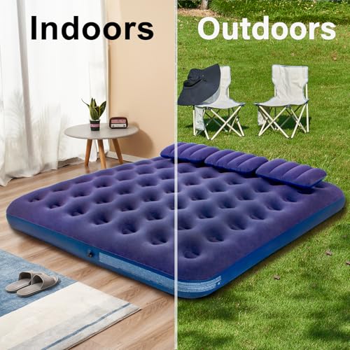 King Size Inflatable Air Mattress with Pump & Pillows | Camping & Home Use