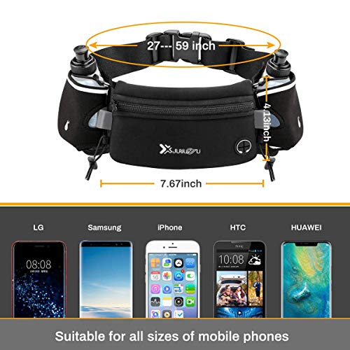 Hydration Belt with 2 Water Bottles - Adjustable Waist Pack - Black