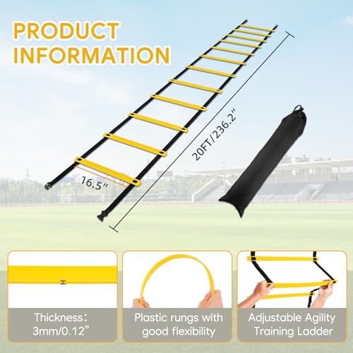 20ft Agility Ladder with Carry Bag - Adjustable Rungs for Training