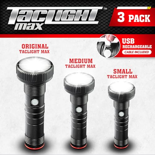 TacLight Max 3 Pk Rechargeable Flashlights High Lumens, LED Tactical Flashlight for Emergency and Camping, High Powered Bright Flash Light, Waterproof, Zoom Function