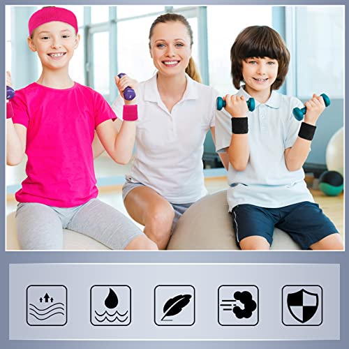 6 Pcs Sweatband Set - Sports Headbands & Wristbands - Rose Pink + Black