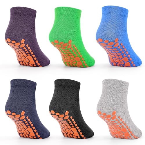 Non-Slip Kids Grip Socks - Slipper Socks for Boys 6 Pairs (6-9 Years)