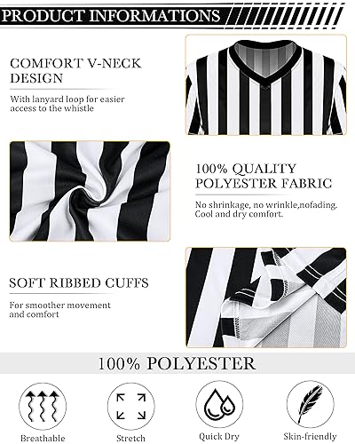 4 Sets Soccer Referee Costume Shirt & Whistle - Adult Large