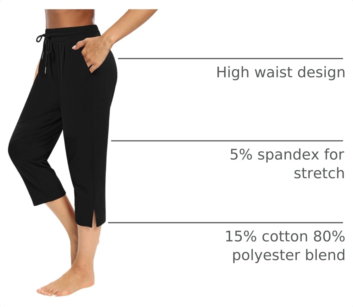 Sarin Mathews Womens Capri Yoga Pants Loose Workout Joggers Drawstring Sweatpants Lounge Pajama Capris Pants with Pockets Black XL