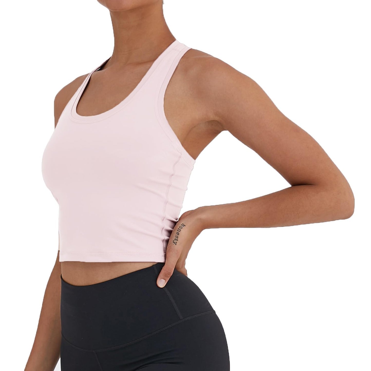 Women's Cropped Racerback Tank Tops Running Workout Tops Active Yoga Tops(Pink,4)