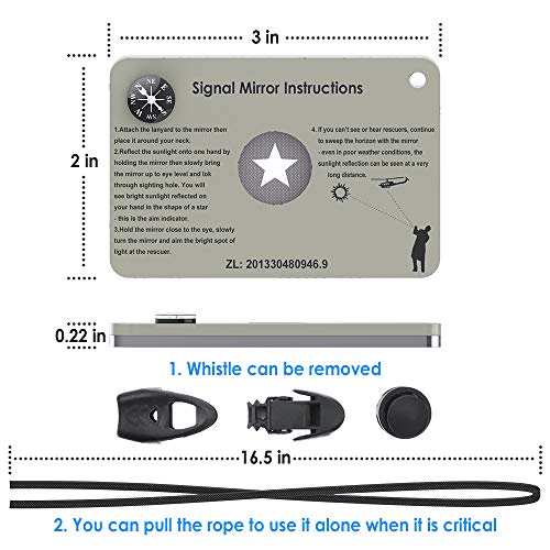 Military Grade Signal Mirror with Compass & Whistle - 3x2 inch