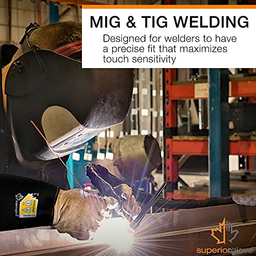 Superior Glove Precision Arc Goatskin Leather TIG Welding Gloves with ParaActiv Liner Cut Protection 370GFKLL (1 Pair Work Gloves) Large