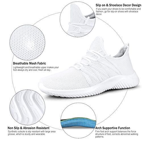Feethit Women's Slip-On Tennis Sneakers All White - Running Shoes