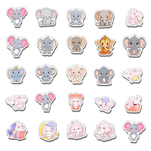 Pack 50 Pcs Cute Animal Elephant Stickers for Water Bottles Waterproof Laptop Luggage Cup Computer Scrapbooking Teens Adults Girls Boys Aesthetic Sticker Packs Small Vinyl Decals
