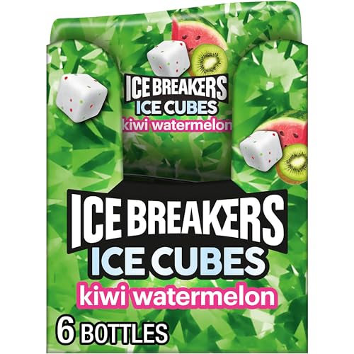 Ice Breakers Ice Cubes Kiwi Watermelon Sugar-Free Chewing Gum Bottles 6 Pack (40 Count Each)