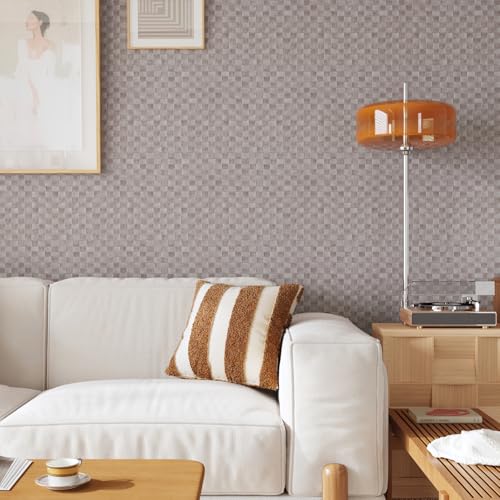 CRE8TIVE Non-Textured Rattan Wallpaper Peel and Stick Taupe Grey Faux Woven Pattern Rattan Contact Paper for Cabinets Dresser Nightstand Cane Weaving Wallpaper Vinyl Roll for Bedroom Bathroom 12"x80"