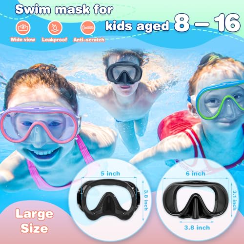 Kids Swim Goggles Mask with Nose Cover - Black L (8-16)