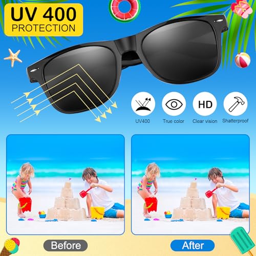 Kids Sunglasses Set - 10 Pack Retro UV400 Protection - Black