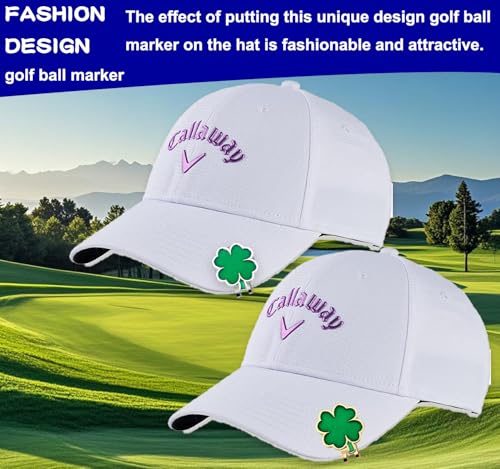 Personalized Golf Ball Markers with Magnetic Hat Clips - Gold+Silver Four-Leaf Clover