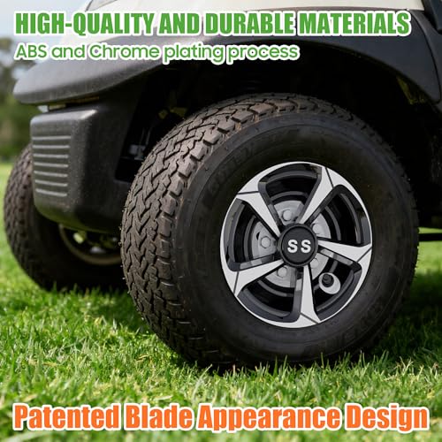 10L0L Silver-Black Golf Cart Wheel Covers Hub Caps 8 Inch Set of 4 for Yamaha, EZGO, Club Car