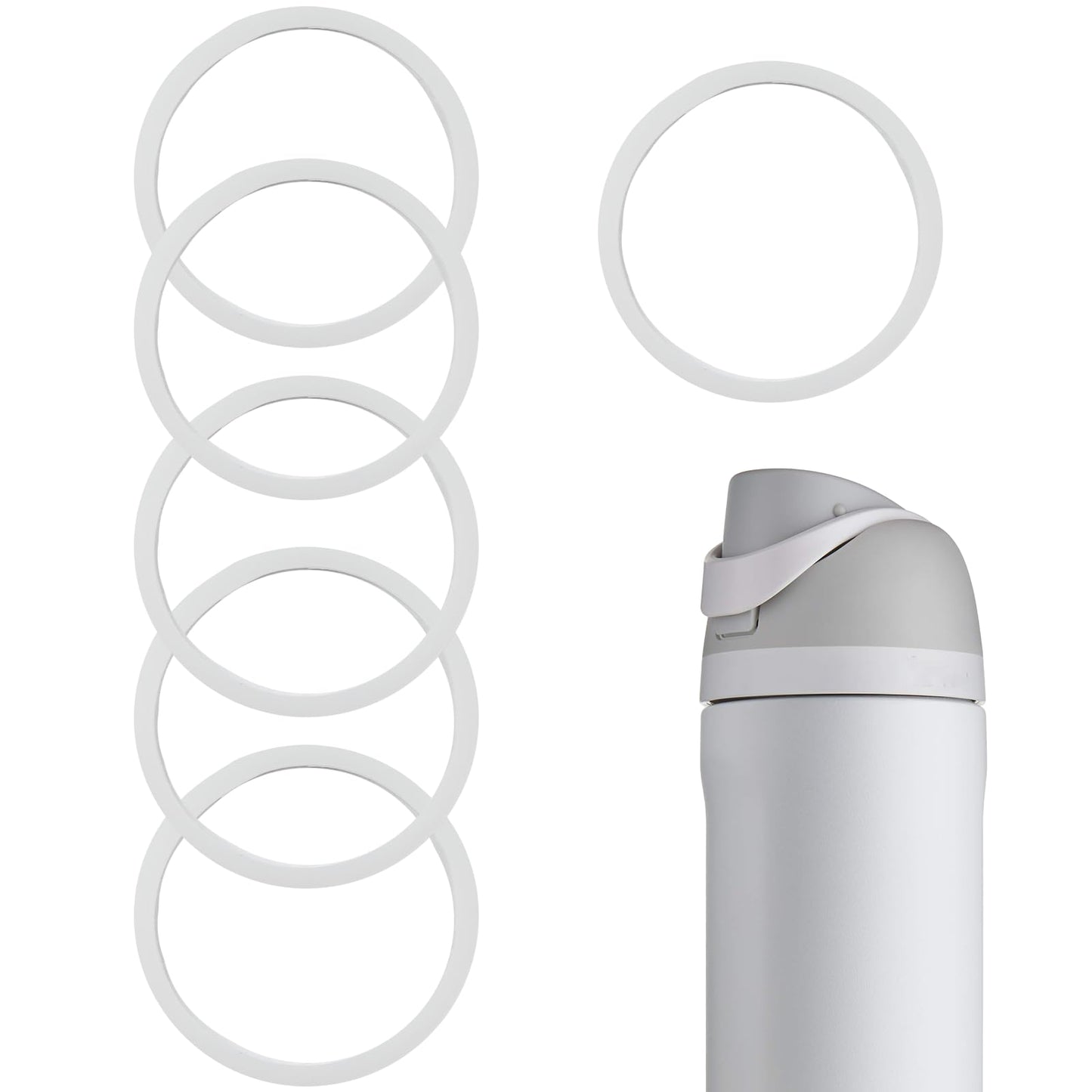 Dakexiong 6 Pcs Silicone Lid Seal O Ring Sealing Gaskets Replacement Parts Compatible with Owala, Bottle O Seal Ring Replacement for Owala FreeSip, White