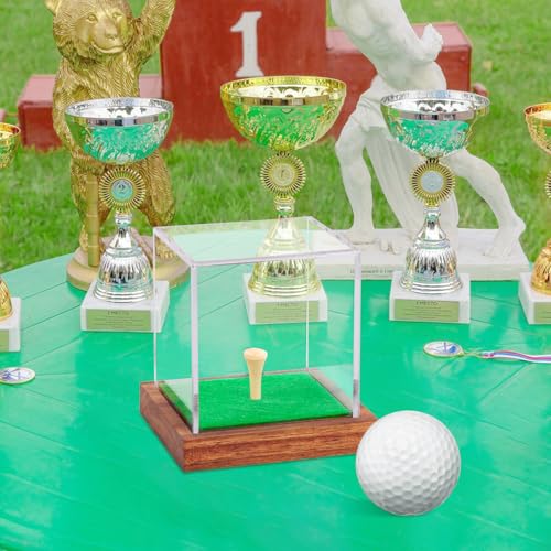 Clear Acrylic Golf Ball Display Case with Wood Base & Tee - 1 Pack