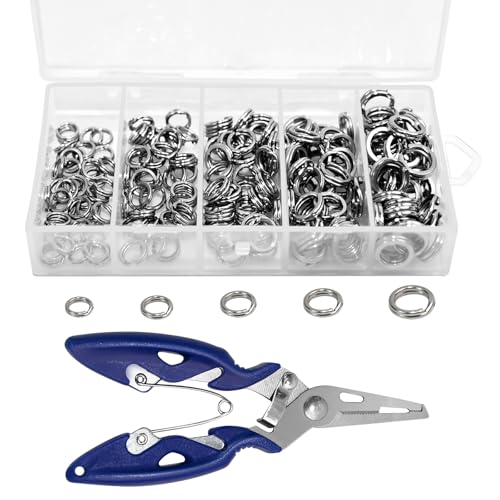Variation 1 - 200 Pcs Stainless Steel Split Rings with Pliers Set for Fishing