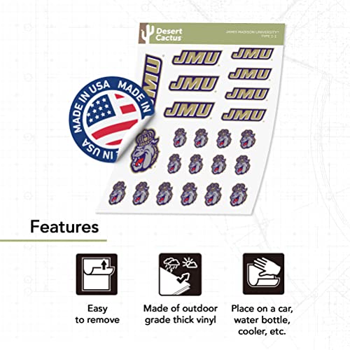 Desert Cactus James Madison Dukes Sticker Sheet, 8.5 x 11 inches – Officially Licensed