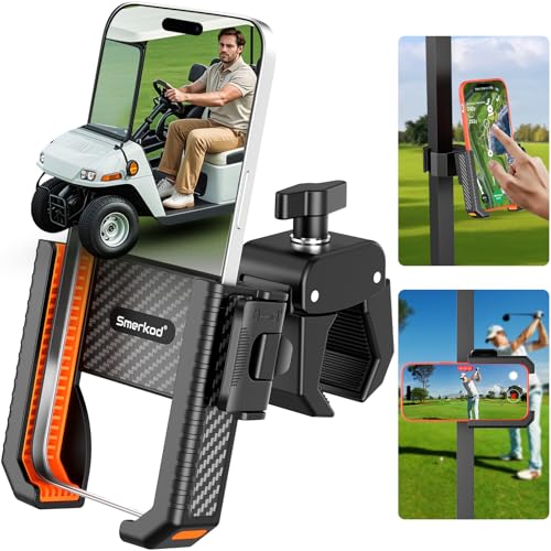 Golf Cart Phone Holder Mount - Black & Orange - Quick Install
